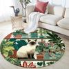Plant Cat,Round Area Rug,Carpet Rug for Living Room Bedroom Sofa Playroom Decor,Non-slip Floor Mat