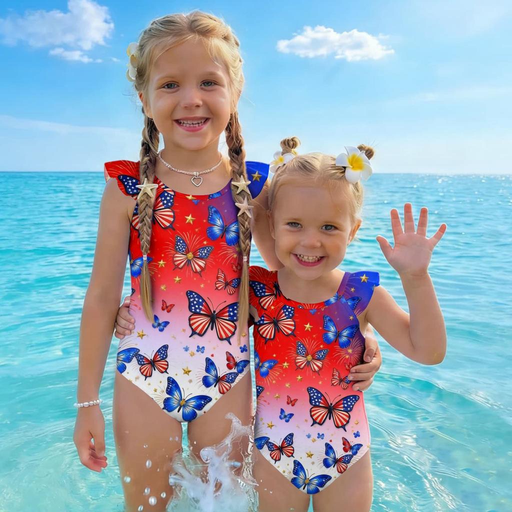 Girls One Piece Swimsuit Floral Print Sleeveless Summer Swimwear Kids Casual Comfortable Fit Soft Fabric Durable Stitching