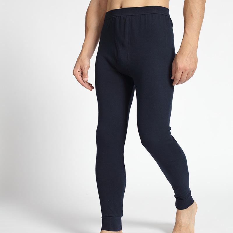 Men's Slim Fit Pure Cotton Autumn Pants for Middle-Aged & Elderly - Warm, Solid Color, Thin Wool Underpants