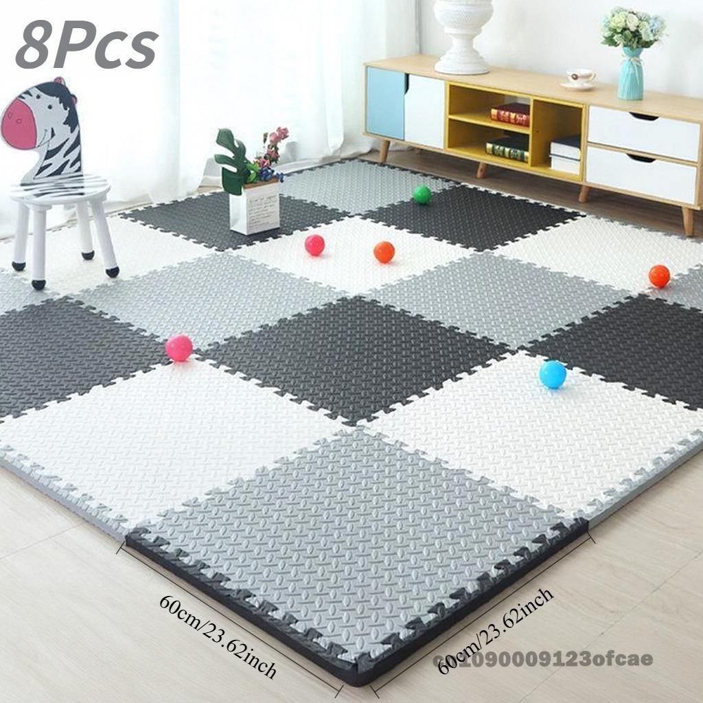 60*60cm 8 Pcs Tiled Flooring Children's Anti Fall Foam Play Mat EVA Non Slip Interlocking Floor Mat for Living Room Home Decor