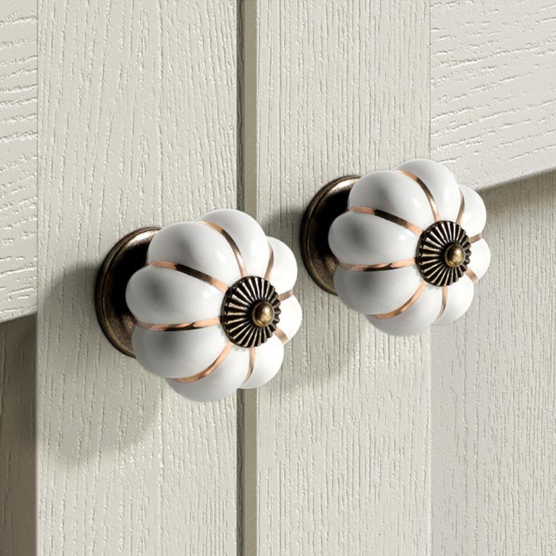 Kitchen Cabinet Storage Colorful Ceramic Knob Dressers Wardrobe Pumpkin Handle Single Hole Cabinet Screw Furniture Home Decor