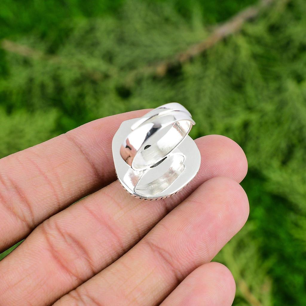 Silver Leaf Jasper Gemstone Anniversary Statement Daughter Ring Sterling Silver