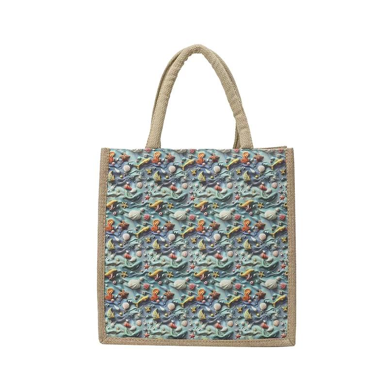 

Fashion Linen Handbag 3D Printed Canvas Bag Casual Women Recycle Tote Portable Shopping Bag Student Lunch Food Bento Bag