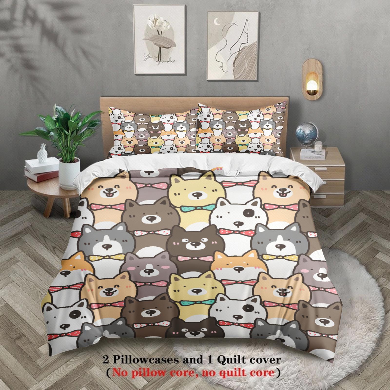 

3pcs Dog Pattern Bedding Sets 3D Printed Cute Cartoon Cat Dormitory Twin Size For Students Duvet Cover Sets With 2Pillowcases US King(264x229cm)