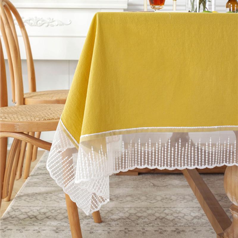 Solid Color Lace Edge Table Cover,French Retro Style Cotton Tablecloth,for Kitchen Dining Room Party Holiday Tabletop Decoration
