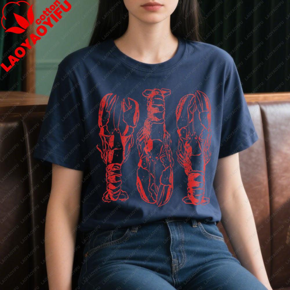 Vintage Lobster Print Tshirt Beach Vacation Clothing Lobster Lover Gift Shirt Unisex Daily Life Casual Cotton Short Sleeve