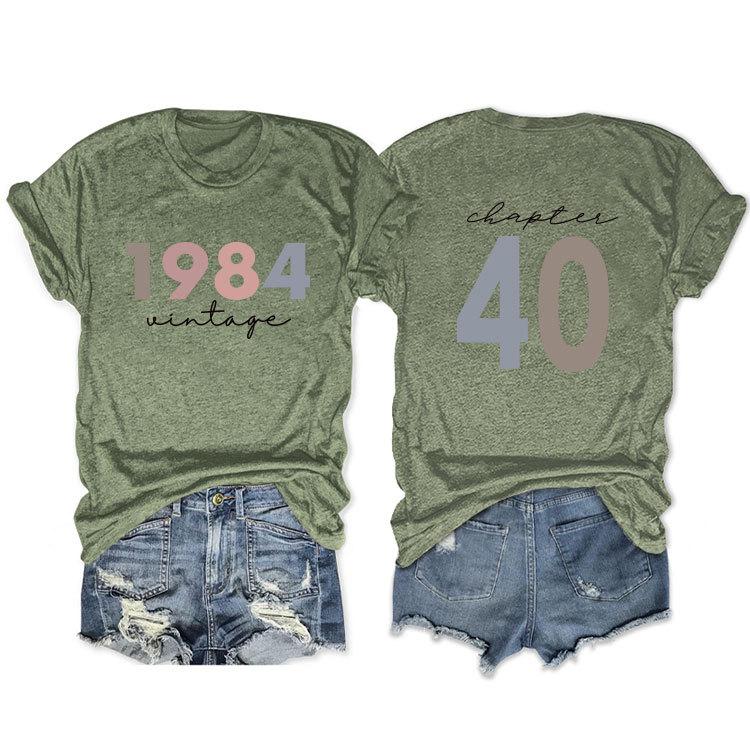 Sommer O-Ausschnitt T-Shirt 1984 Vintage Kapitel 40 Print lockeres Trend-Kurzarm-Oberteil