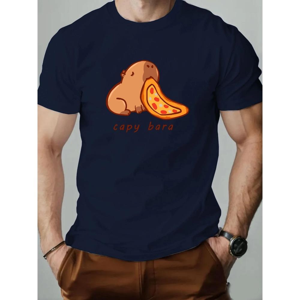 

Мужская футболка 100% хлопок с принтом в виде капибары, летняя дышащая повседневная футболка с коротким рукавом и круглым вырезом, модная XXXL темно-синий
