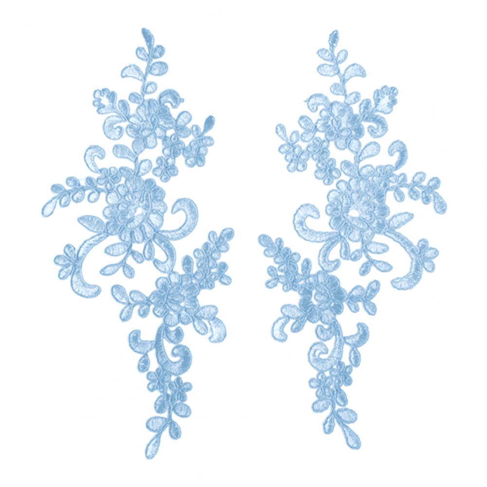 2 Pcs Embroidery Lace Applique Sewing Flower Fabric Collar Patch Motif Wedding Gown Dress Bridal DIY Crafts синий