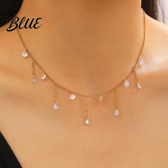 Scratch Resistant Necklace Layered Tassel with Zircon Gold Chain