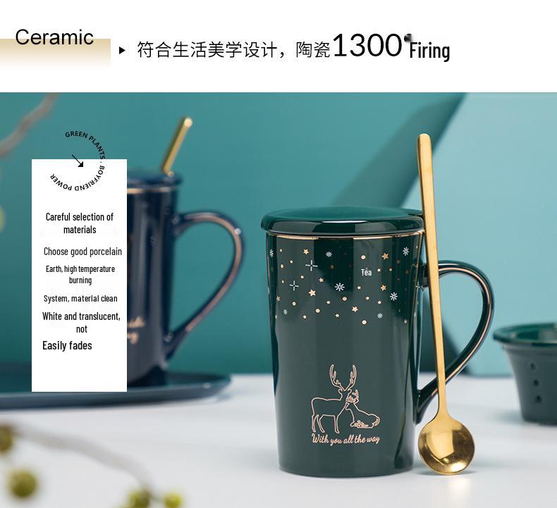 Ceramic Mug with Gold Rim, Tea Strainer, and Lid - Perfect Business Gift for Men and Women.