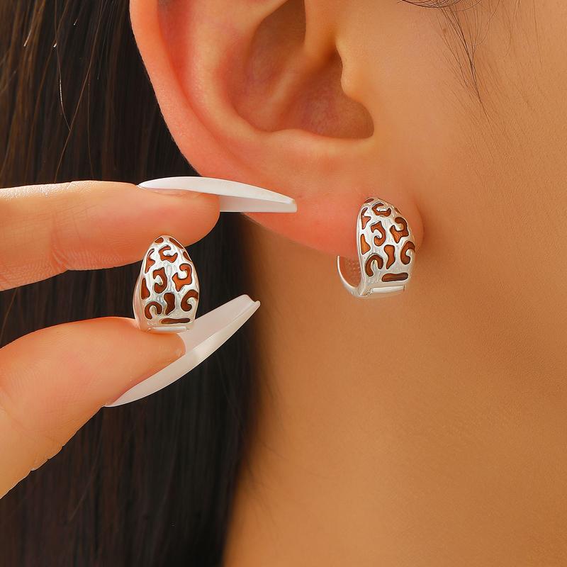 French Retro Coffee Leopard Print Hoop Earrings for Women Gothic Gold Color Personality Ear Buckle Earrings Punk Jewelry Gifts