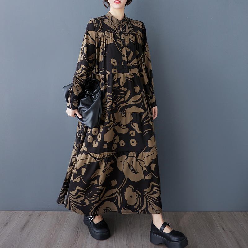 Spring and Autumn Large-size Women's Clothing Round Neck Long-sleeved Loose Pendulum Type Middle-aged and Elderly Mother Clothing Foreign