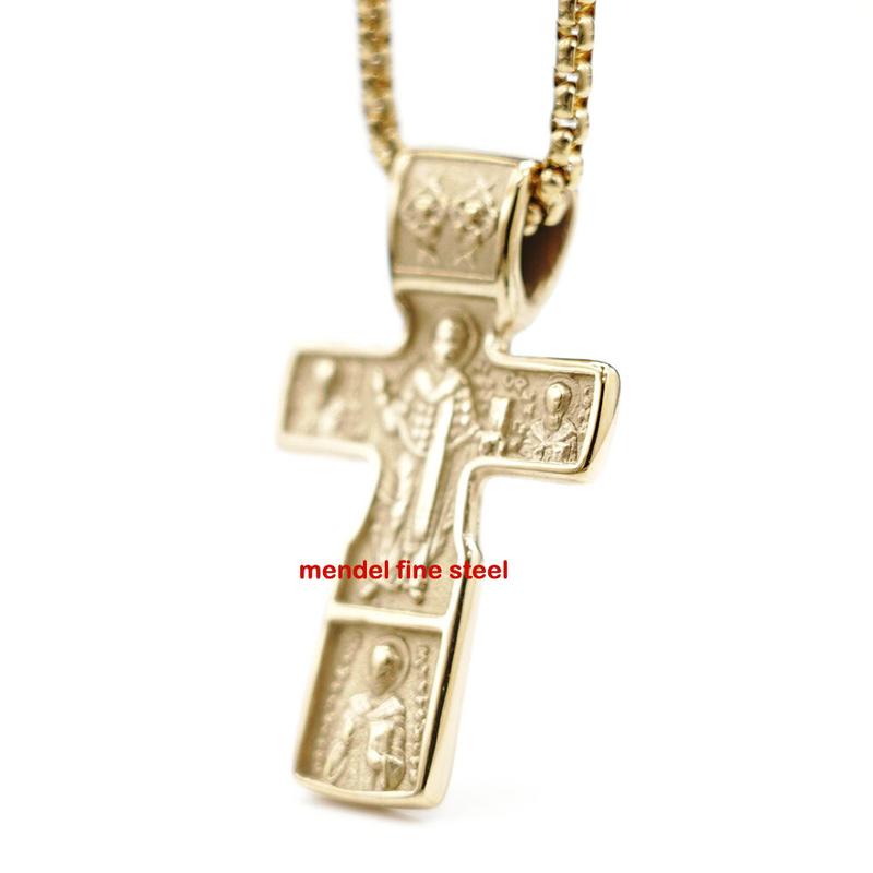 Gold Russian Orthodox St Saint Benedict Crucifix Cross Pendant Necklace Gift