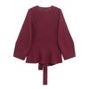VAYLA Women Shoulder Pad Belt Knit Blazer Women Retro V-neck Long Sleeve Versatile Female Coat Women Clothes