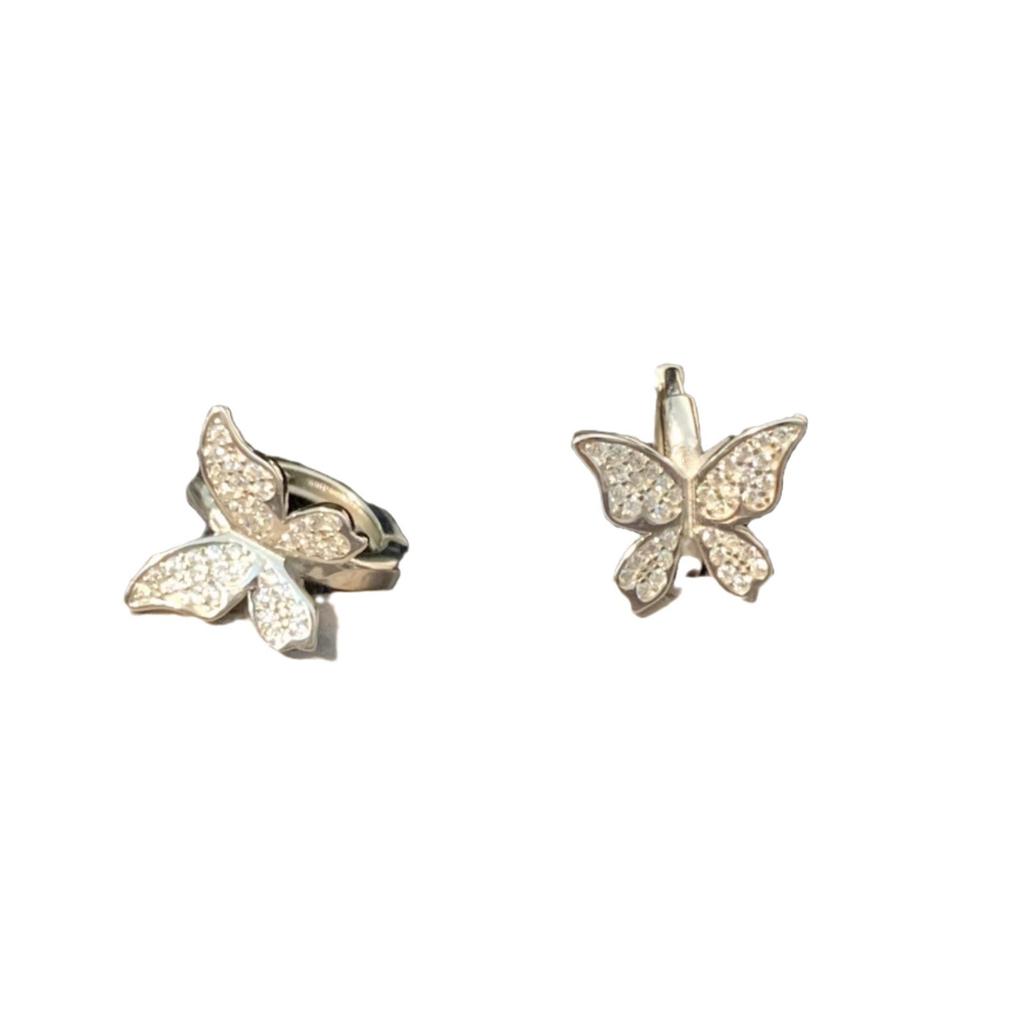 Micro Inlaid Butterfly Earrings Fairy Ear Buckle Inlaid Zirconia Commuting with Ins Wind Small Studs Long-Lasting Color Office Versatile Daily Wear