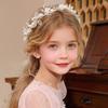 Tiara de Menina Fada Cor Vibrante Pérolas de Imitação Decoração de Flores Aro de Cabelo de Princesa Coroa de Festa Acessório de Cabelo