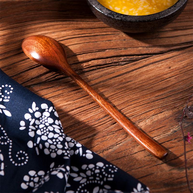 Nanmu Wooden Spoon with Flat Handle - Solid Color, Household Use, Suitable for Soups, Kids' Meals, and Honey.