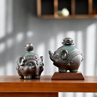Lucky Elephant Statue Sculpture, Ceramics Feng Shui, Good Fortune Figurine, Home Decoration, Car Shelf Decoration, Office Deco