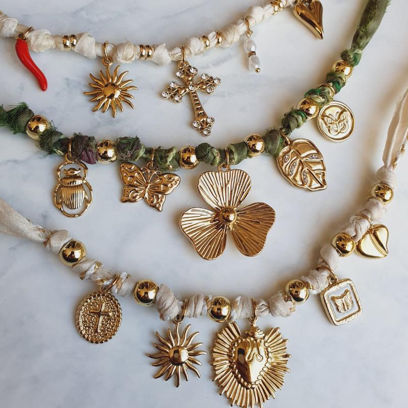 Cross Pendant Necklace With Floral Leaf Design For Women Summer Fashion WhiteCross