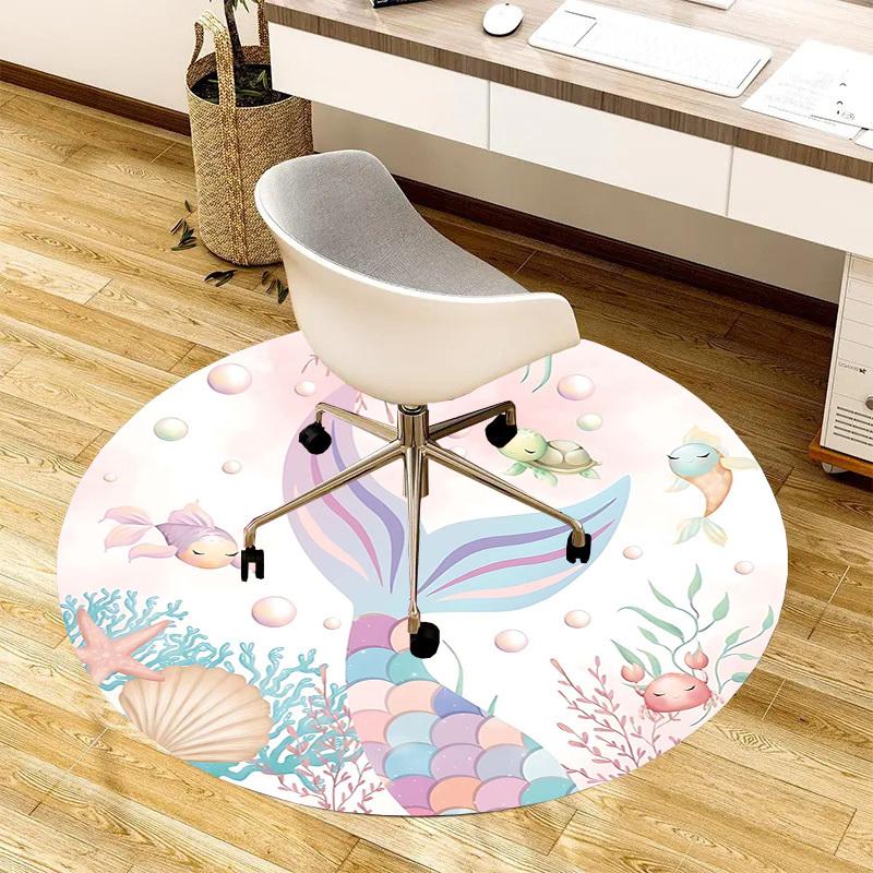 1PC Mermaid Tail Ocean Life Non-Slip Floor Round Carpet, Office, Family, Bedroom, Large Area Rug Indoor Rugs, Vibrant Colors-Z0477