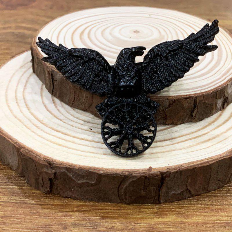 Viking Retro Black Raven Brooch with Runes – Nordic Punk Jewelry Accessory