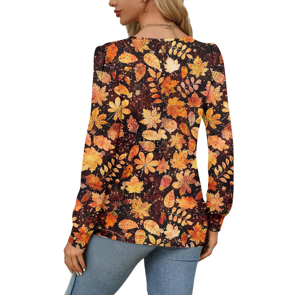 Skjorter med lange armer for kvinner Søt trykk grafisk t-skjorte Bluser Dressy Uformelle bluser Plisserte tunikatopper med rund hals