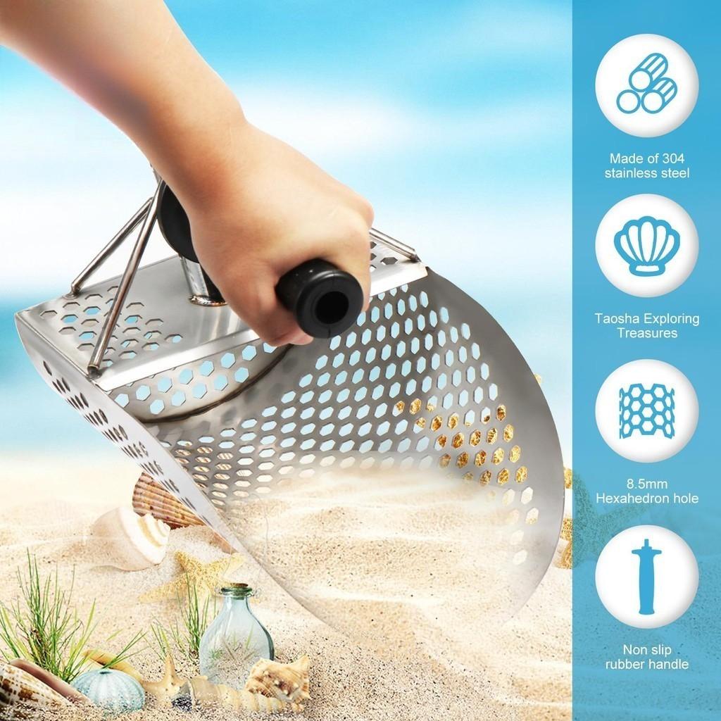 304 Beach Fast Sifting Metal Detector Scoop Stainless Steel Beach Sand Scoop Portable Treasure Hunting Scoop Metal Detecting Tool