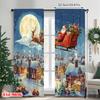 2pcs 2D flat printing Merry Christmas Popular Curtain Christmas Santa Sleigh Town Night 100% Polyester Fabric Without