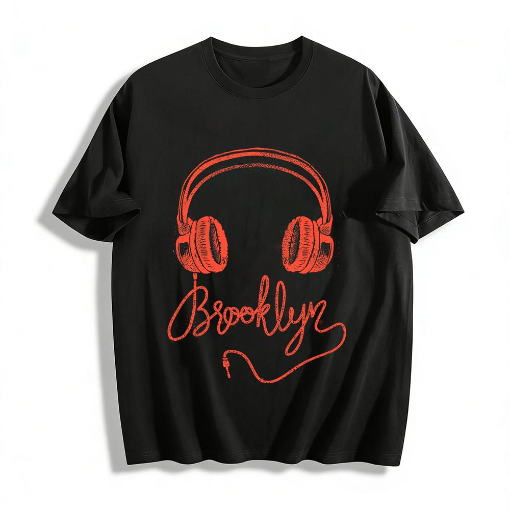 

Brooklyn Headphone Print Trendy Casual Unisex Short Sleeve Tee Pure cotton T-shirt XXS