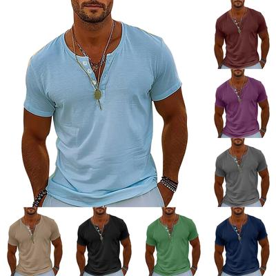 Vintage Sommer Herren T-Shirt Streetwear 3 Knöpfe Offener Hosenschlitz Lose Kleidung Print Kurzarm T-Shirt