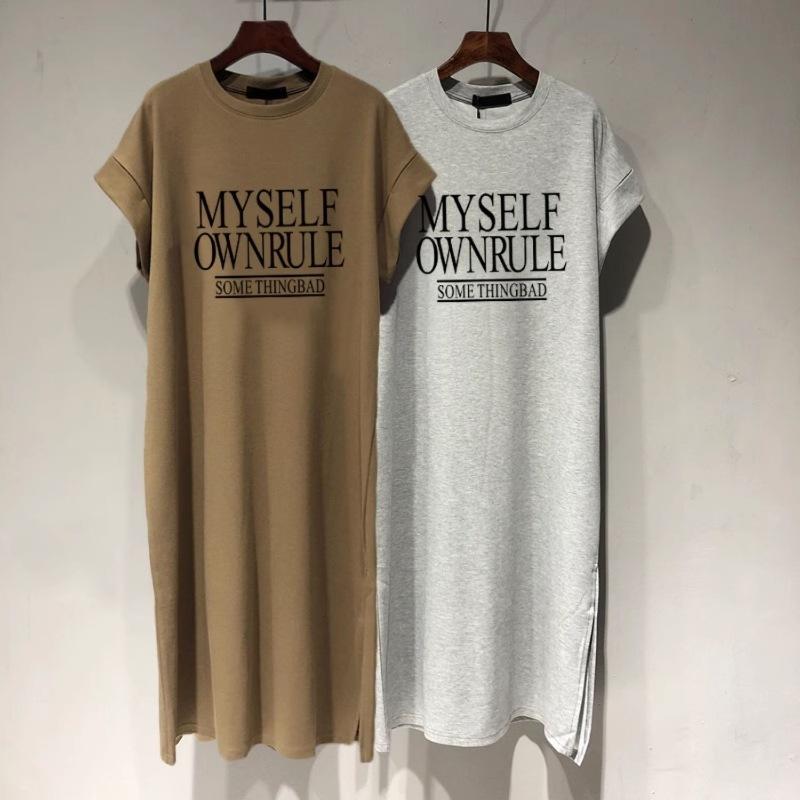 

Pure Cotton Short-sleeved T-shirt Long Skirt Women s New Medium and Long Korean Version Loose Casual Large-size Small Flying-sleeved Dress XXL