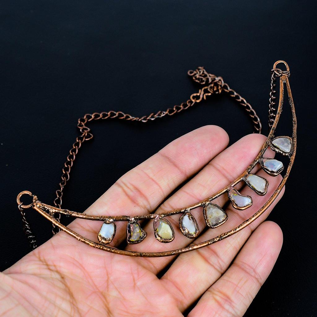 Rainbow Moonstone Necklace Gemstone Jewelry, Copper Electroformed Necklace, Adjustable Handmade Beautiful Jewelry Chain Necklace