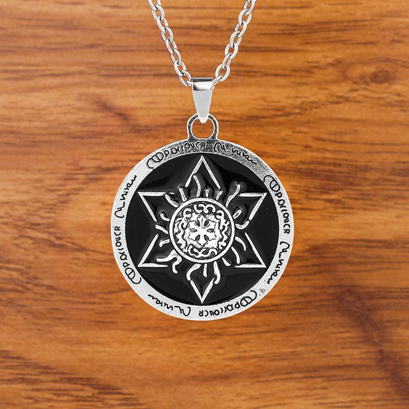Ancient Egyptian God Of War Retro Relief Hexagonal Star Lotus Necklace, Men'S Cool Personalized Versatile Jewelry