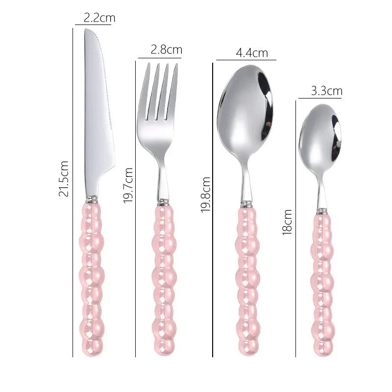 4Pcs/Set Luxury Dinnerware Stainless Steel Spoon and Fork Ceramic Pearl Handle Western Silver Cutlery High-looking Tableware