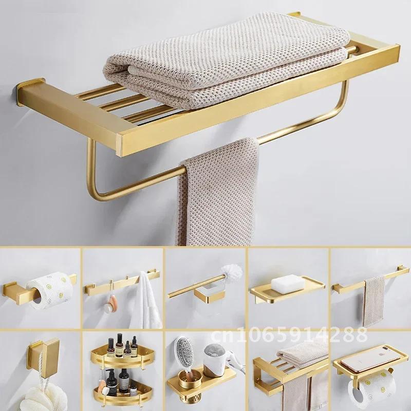 Space Gold Brushed Aluminum Towel Rack Bathroom Wall Bathroom Hardware Rack Towel Storage Holder Mounted Towel Pendant