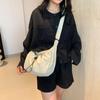 Solid Color Drawstring Bucket Bag Adjustable Shoulder Straps Canvas Crossbody Bag  Office Worker
