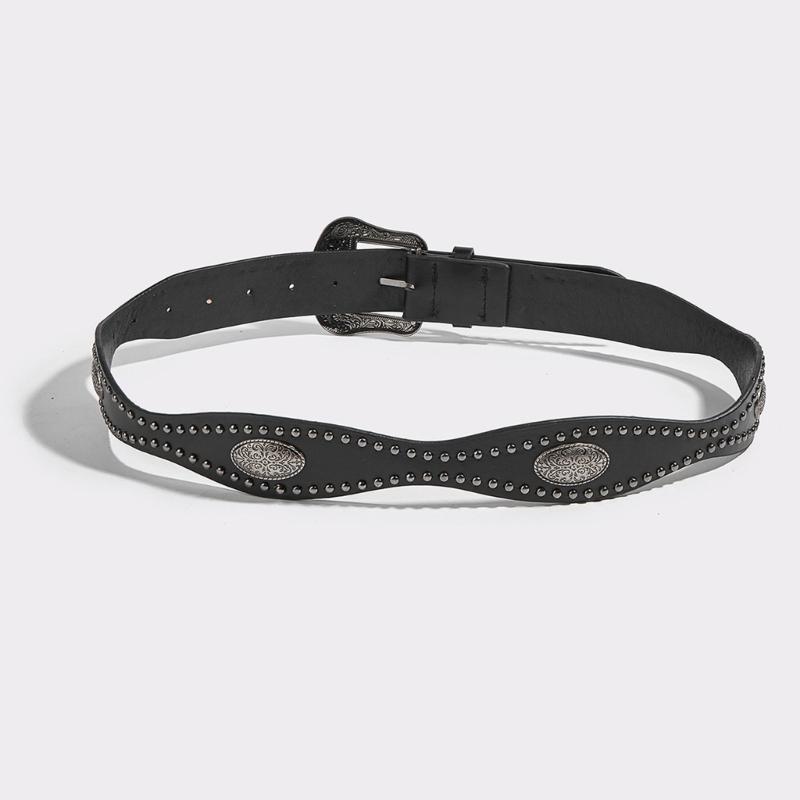 Studded Punk Style Belt Adjustable PU Leather with Charm Heart Buckles for Men Women Fashion Accessories