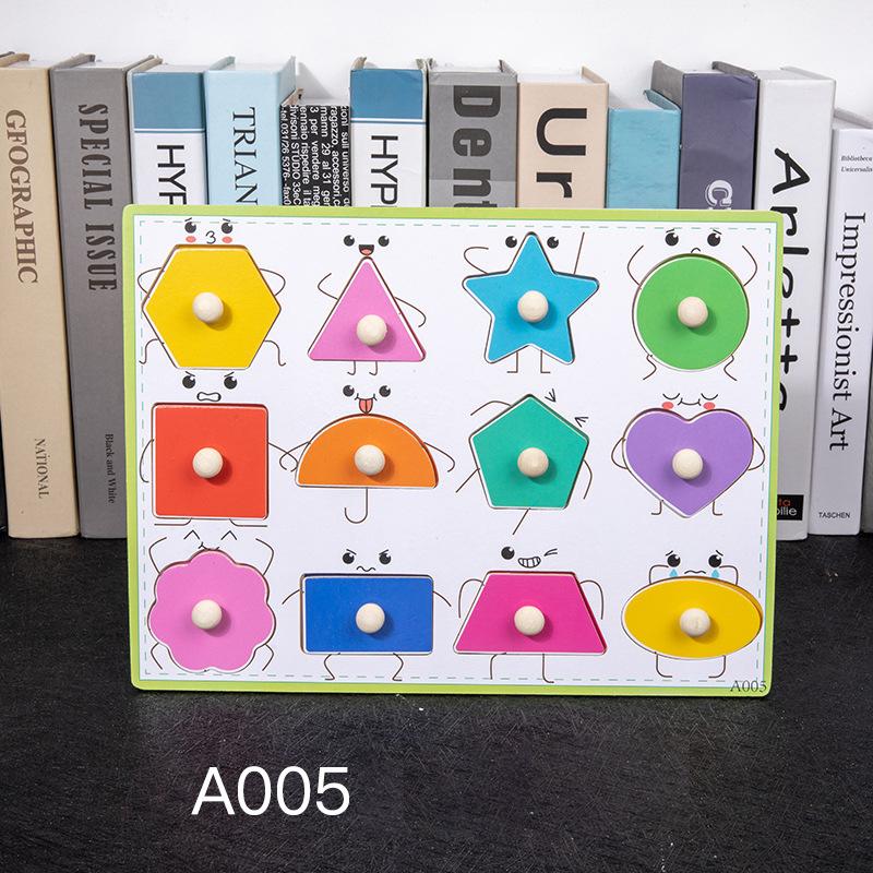 Non-Toxic Montessori Wooden Puzzles Hand Grab Boards Toys Tangram Jigsaw Baby Educational Toys Cartoon Vehicle Animals Fruits 3D Puzzles