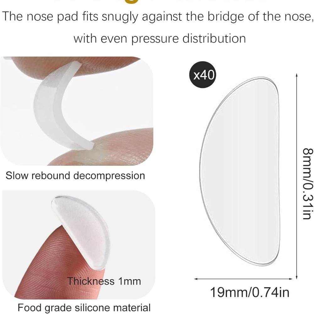 40 Pieces Silicone D Shape Nose Pads Anti-Slip and Comfortable, Strong Adhesion, Solve the Problem of Sliding Glasses, Suitable for Metal/Plastic