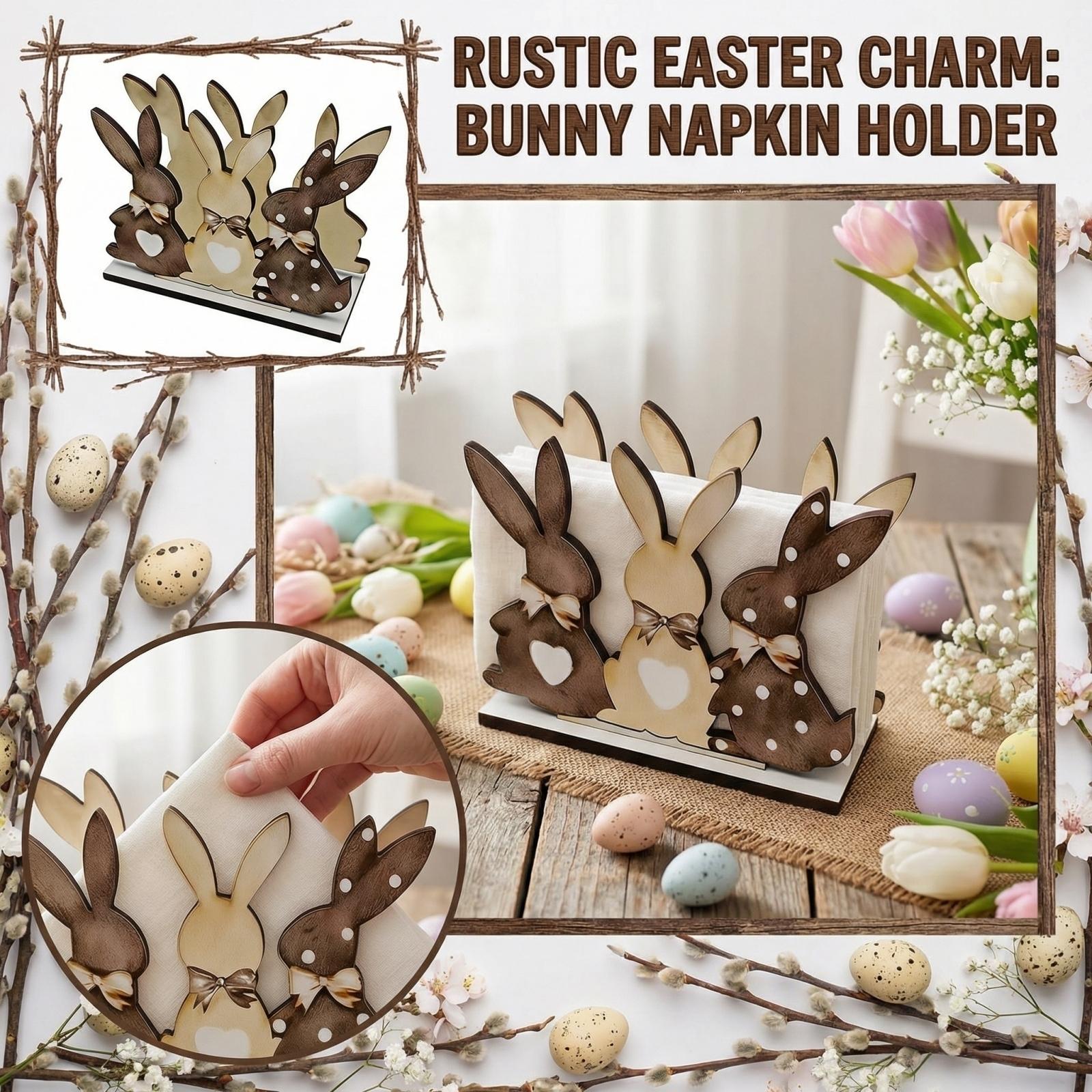 Wooden Decorative Plaque Easter Bunny Napkin Holder Decorative Item