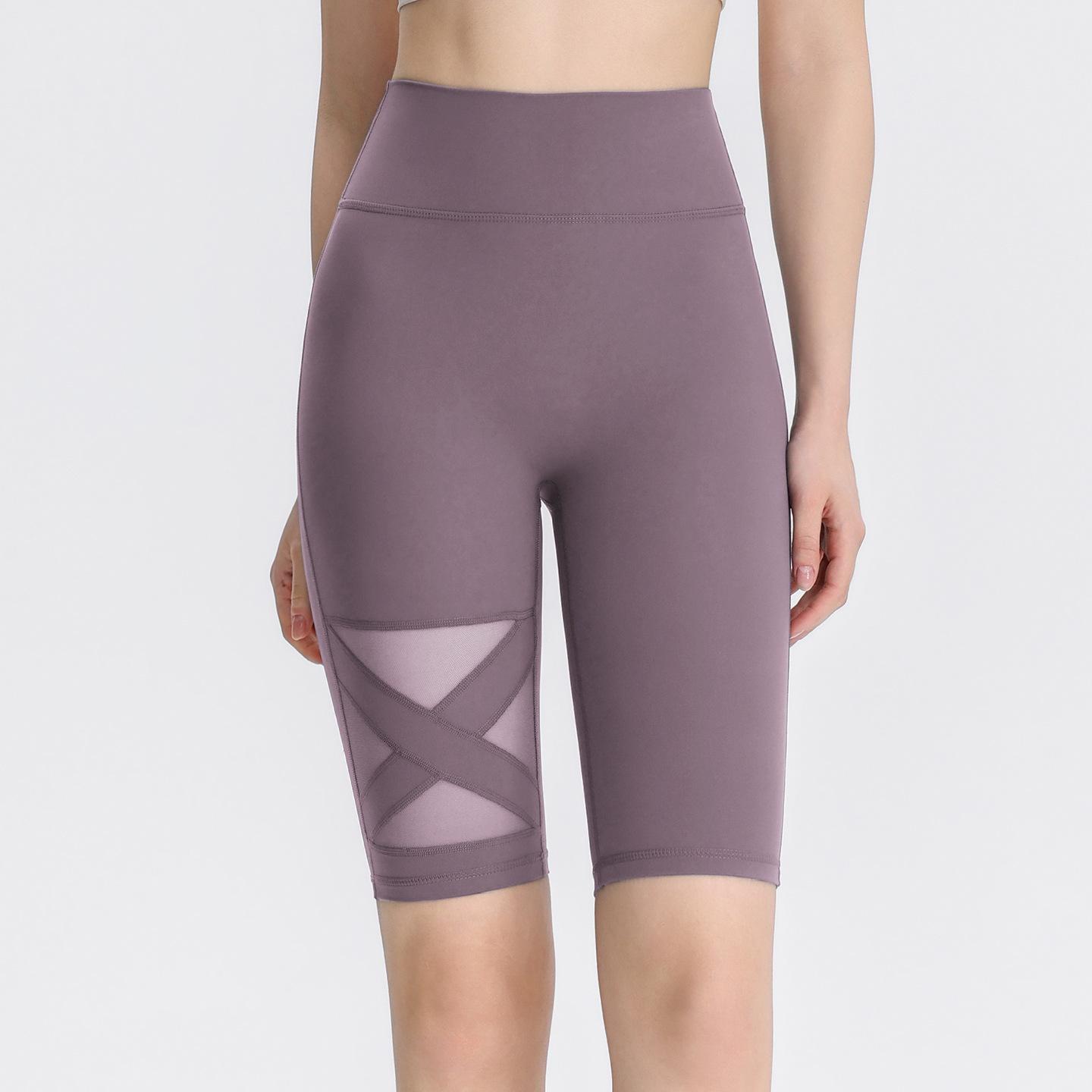 

Sports shorts mesh stitching women s five-point yoga pants high waist peach hip lift outdoor running sports cycling nude fitness shorts XL