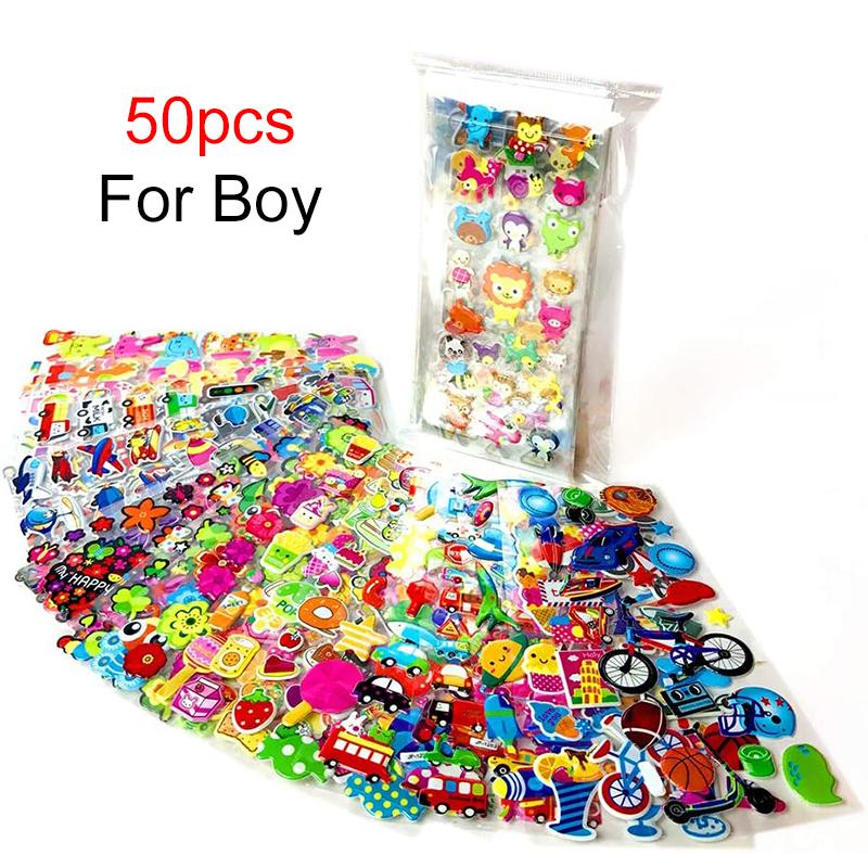25/40/50/100pcs 3D Bubble Stickers Toys Children Sticker Plastic Cartoon Cute Birthday Gifts for Boys Girls Multiple Styles TMZ