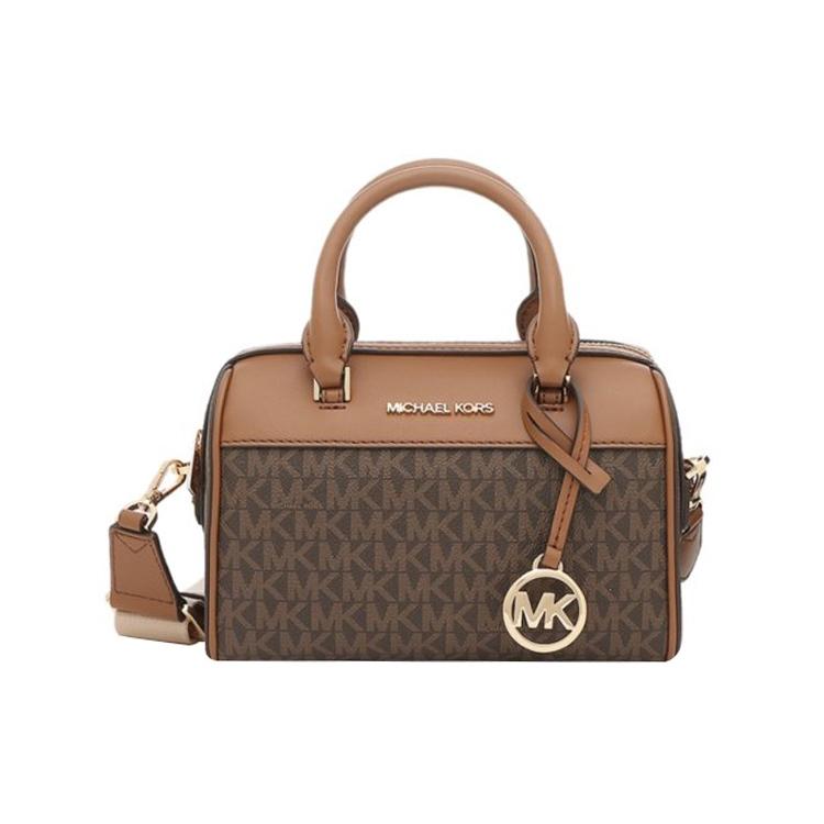 New MICHAEL KORS Travel PVC Boston Bag, Crossbody, One Shoulder, Handbag Regular Women's Brown 35S2GTFC0B-BROWN