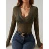 Sexy Single-layer Lace-trimmed Base Tops for Spring and Autumn Women's T-Shirts