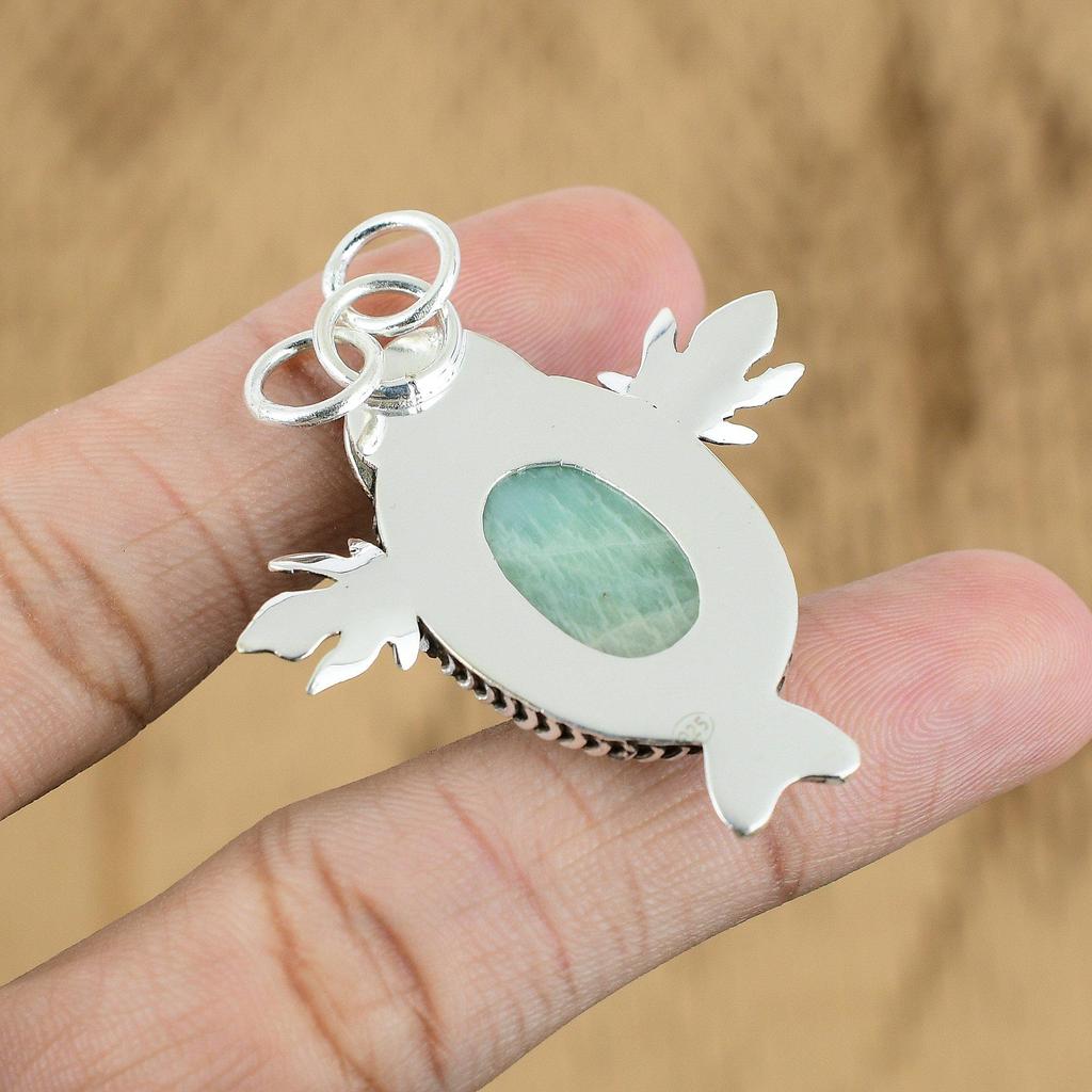 Sterling Silver Heart Chakra Amazonite Stone Handcrafted Trendy Pendant Jewelry