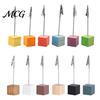 Metal Pole Memo Stand 2 Pcs Wooden Cube Base Holder with Clips, Mini Table Smooth Open Close Clip Number Stands for Name Cards, Photos, Memos,