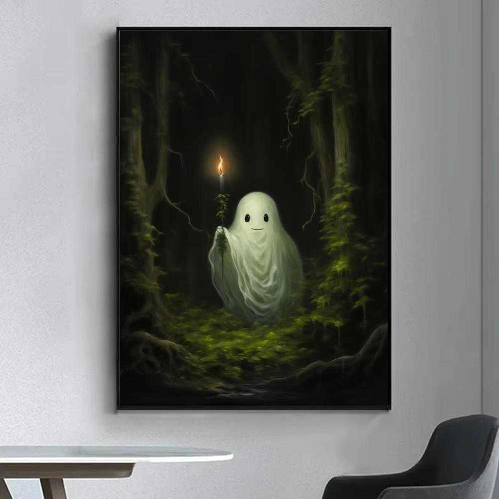Ghost HauntedManor Halloween Cute Fancy Poster Wall Sticker for Living Room Bar Vintage Decorative Painting Middle