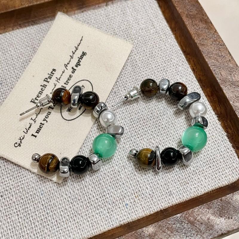 Natural tiger's eye stone series stud earrings for women Maillard exquisite retro earrings niche light luxury high-end temperament earrings