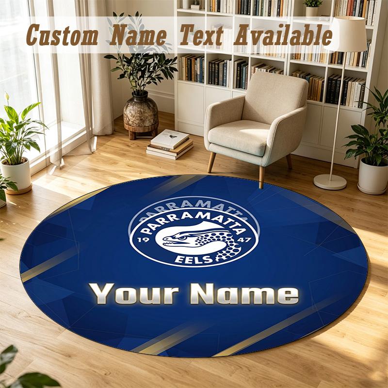 Round Rug Custom NameParramatta Eels Pattern Non Slip Carpet Home Floor Decor